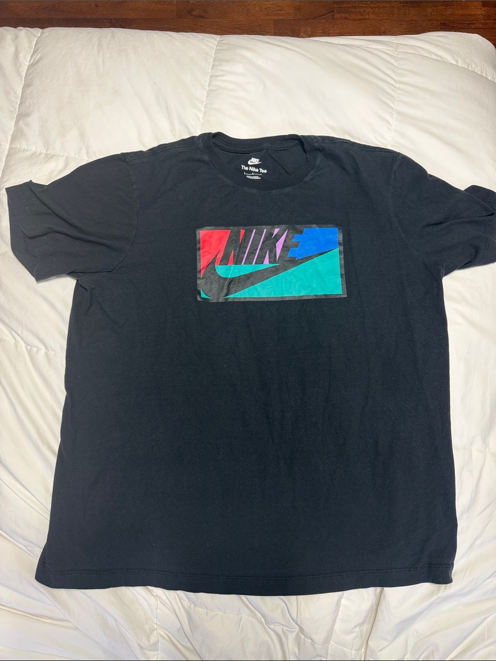 Nike Black Short Sleeve Tee with Red Blue Teal Graphic